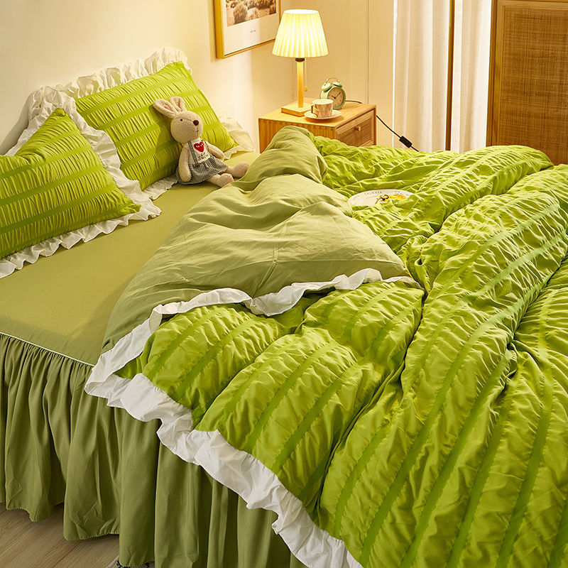 泡芙小姐 純色馬卡龍 ins風 花邊床裙 四件組