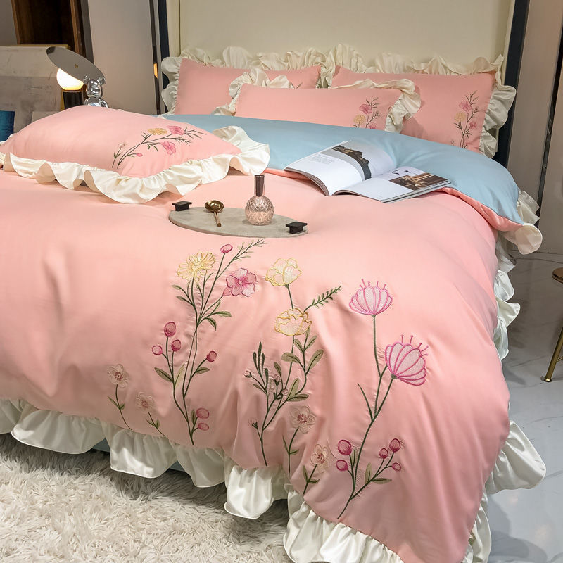 春色豁然 清新淡雅 純色花邊 四件組