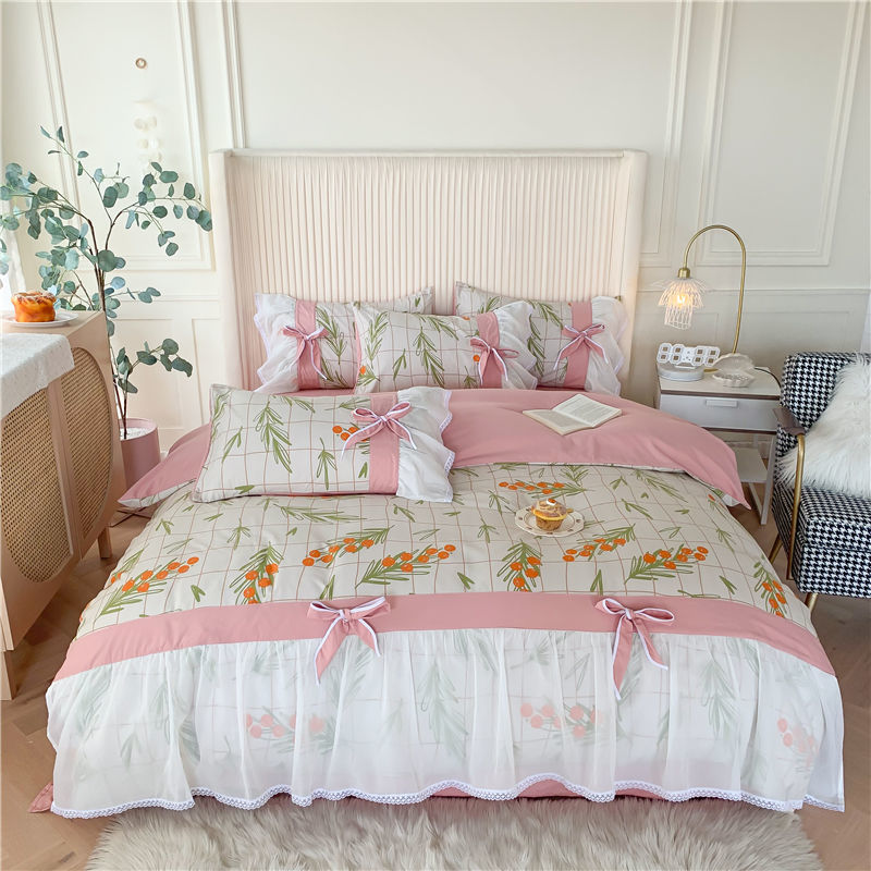小清新田園風網紅蕾絲花邊款床單四件組系列