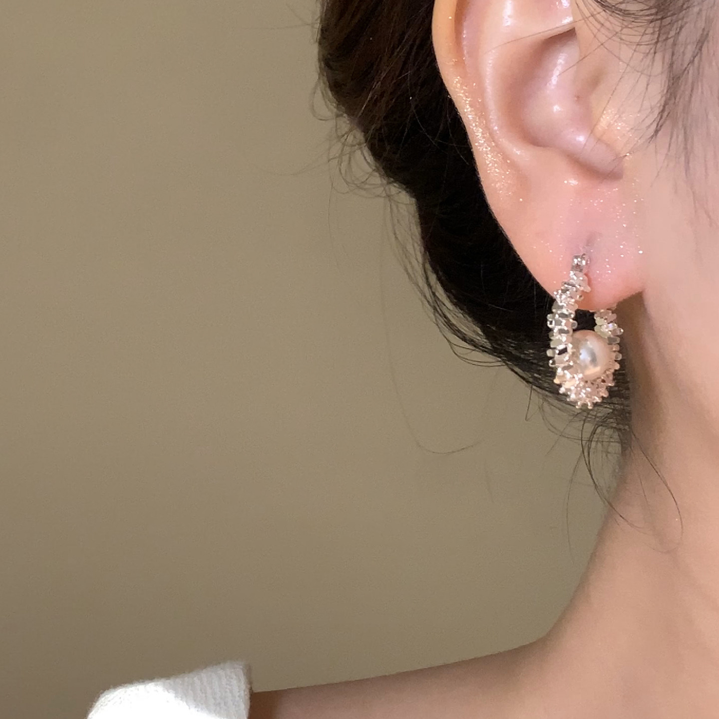 「碎銀珍珠」法式復古耳環