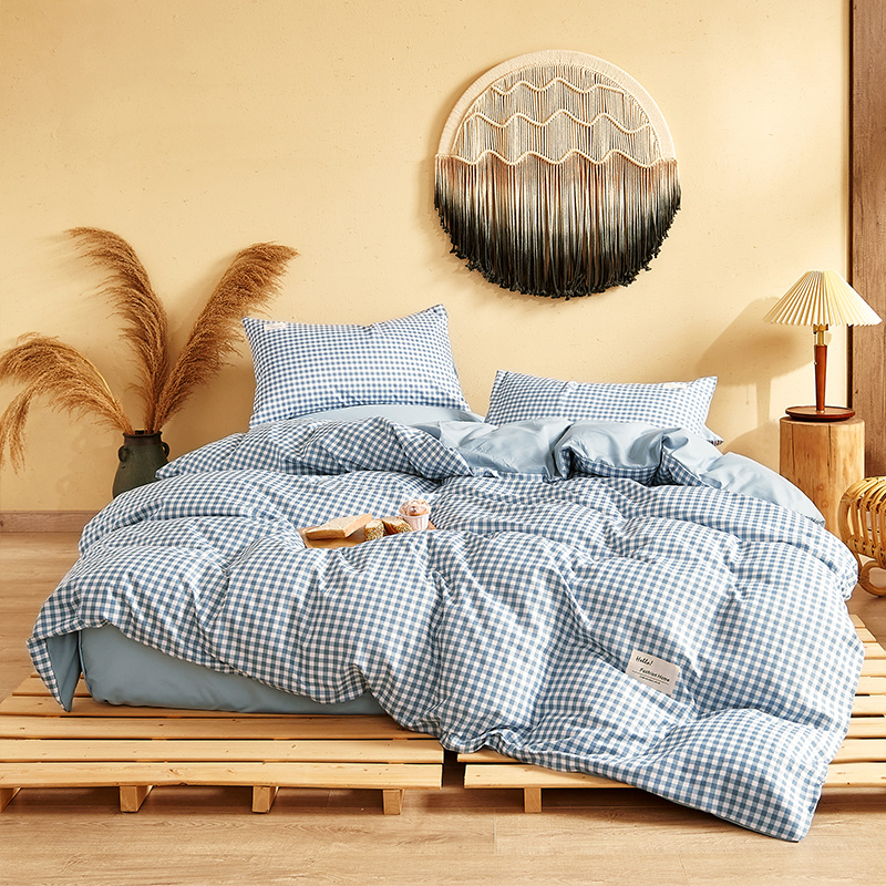 日系風尚 100%精梳棉 信封枕 純淨格紋 四件組