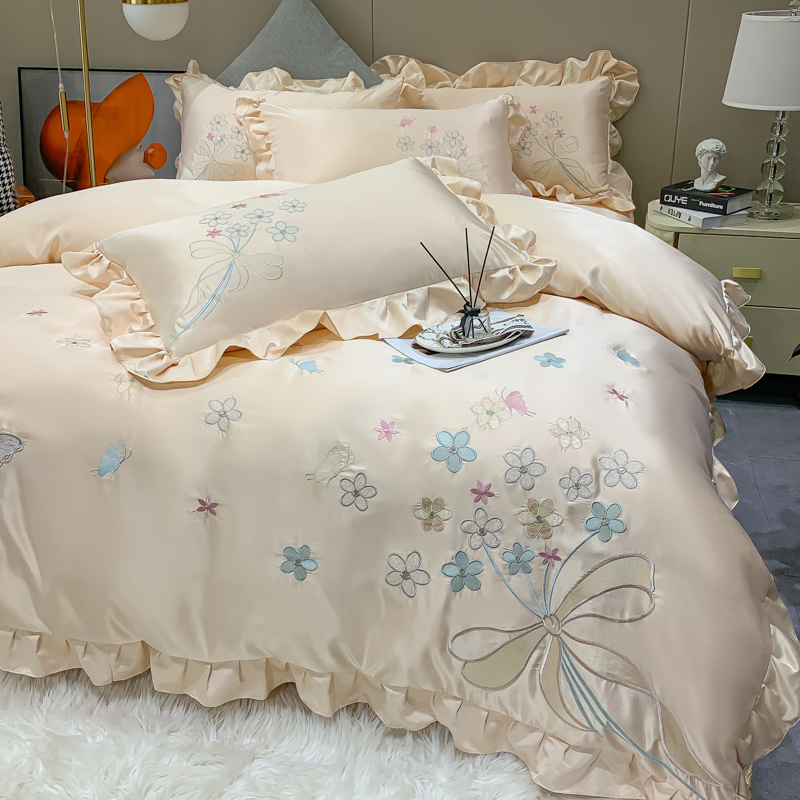 雙面冰絲夏季絲滑裸睡刺繡四件組