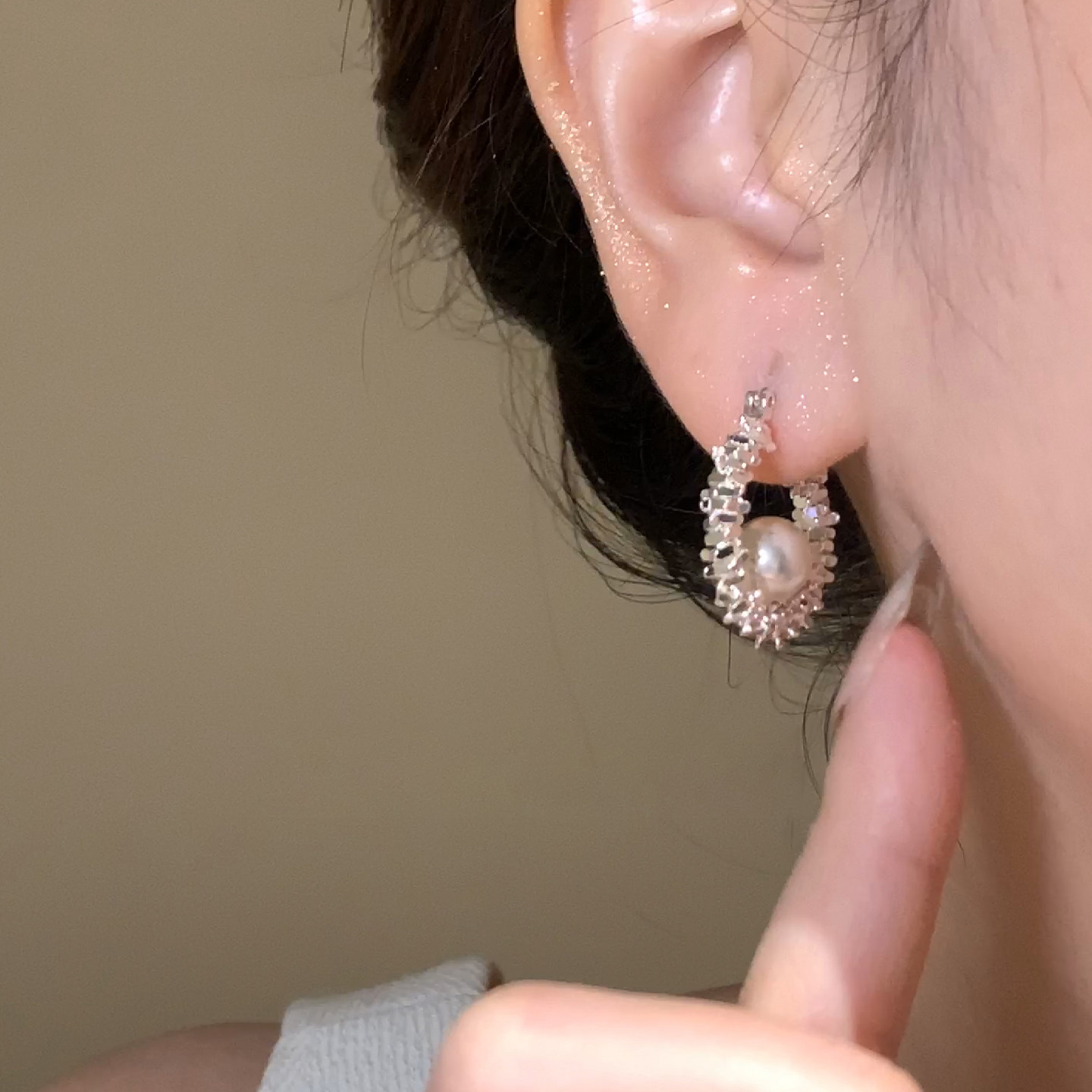 「碎銀珍珠」法式復古耳環