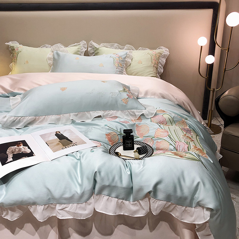 高端刺繡天絲四件組被套床上用品四季通用