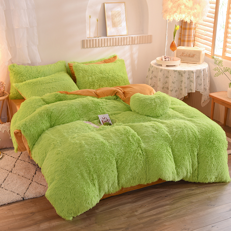 可機洗不掉毛不掉色【100%水貂絨】四件組 床包*1+被套*1+枕套*2