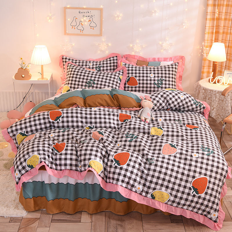 四季款純棉 格紋床裙  純色裙邊三件組/四件組