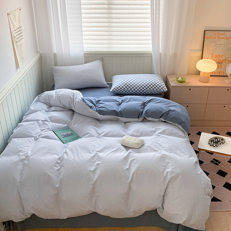 奶油綠馬卡龍色系簡約春夏水洗棉床上四件組