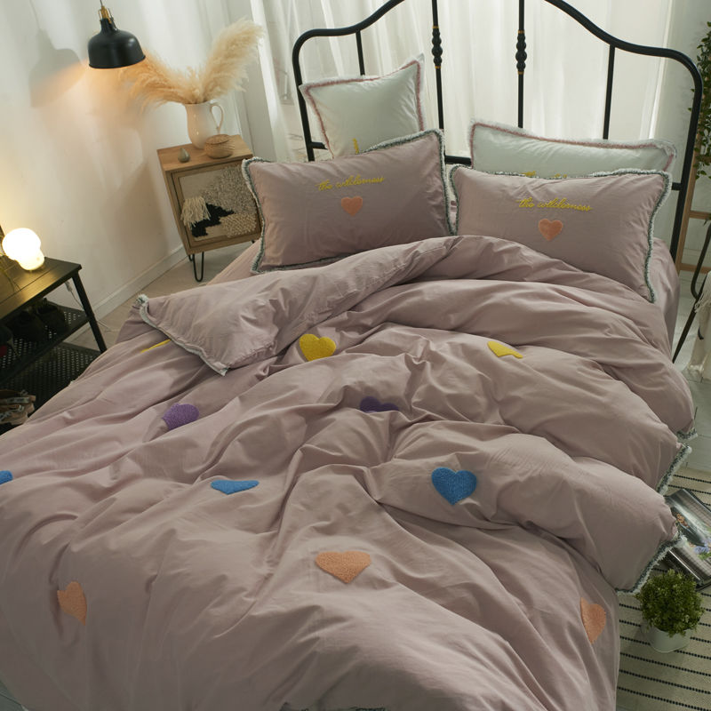 全棉少女桃心公主風四件組水洗棉純棉