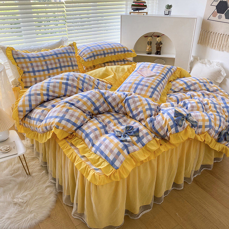 日式純棉四件組花邊蝴蝶結床上用品公主風