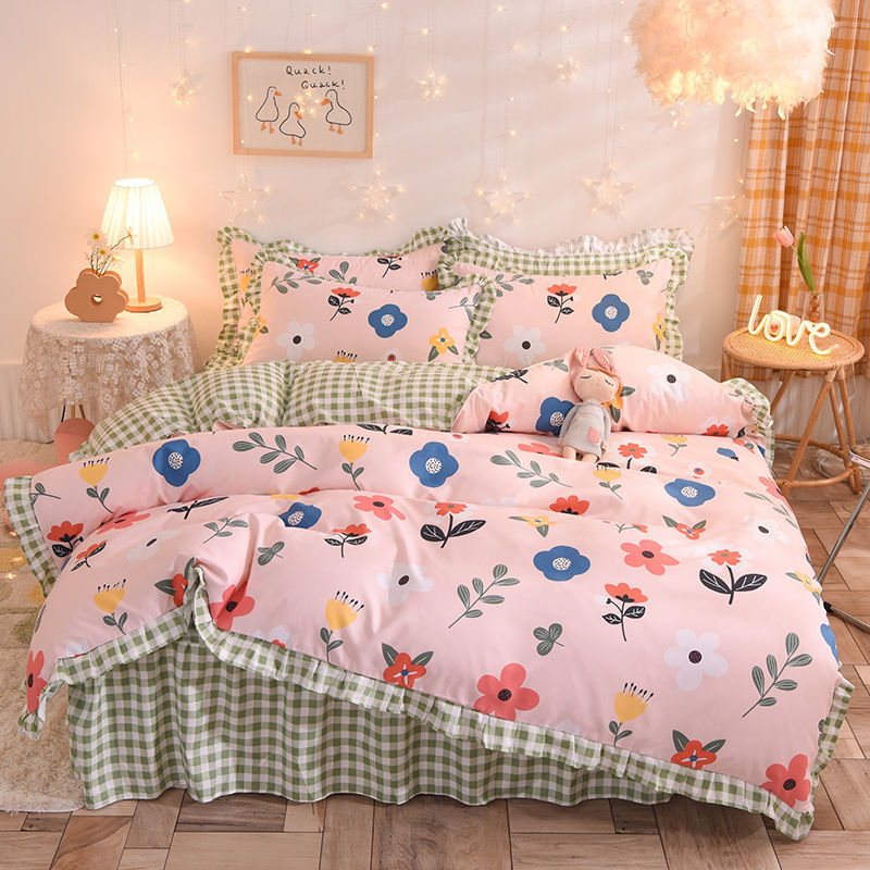 四季款純棉 格紋床裙  純色裙邊三件組/四件組