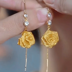 黃色山茶花流蘇耳環