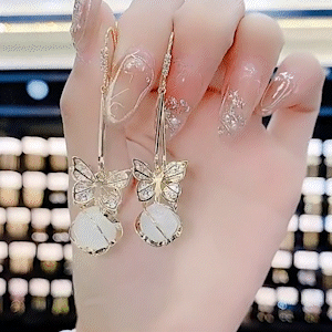 日韓蝴蝶貓眼石耳環