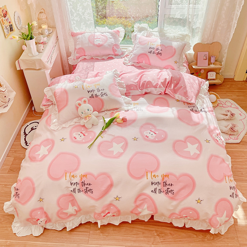 甜美花色 公主花邊 清新印花 100%純棉 四件組