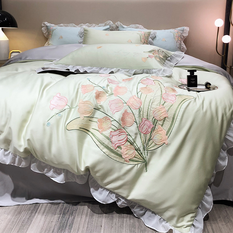 高端刺繡天絲四件組被套床上用品四季通用