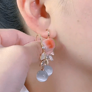 新款貓眼石葉子耳環