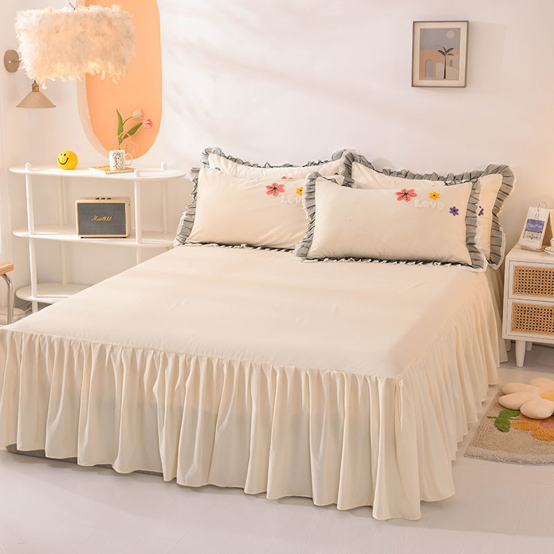 遇見 3D立體刺繡 甜美清新 蕾絲床裙四件組