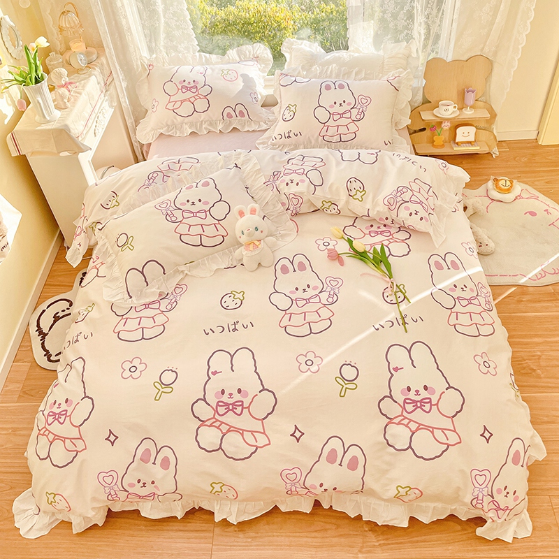 甜美花色 公主花邊 清新印花 100%純棉 四件組