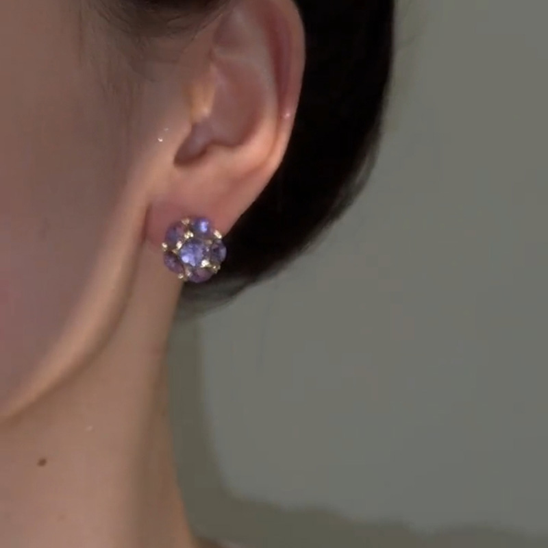 紫羅蘭水晶鑽球耳環