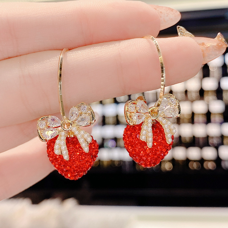 可愛草莓蝴蝶結耳環