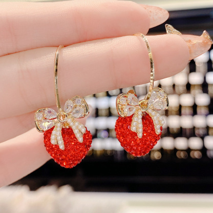 可愛草莓蝴蝶結耳環