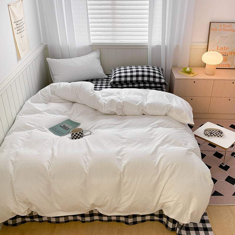 奶油綠馬卡龍色系簡約春夏水洗棉床上四件組