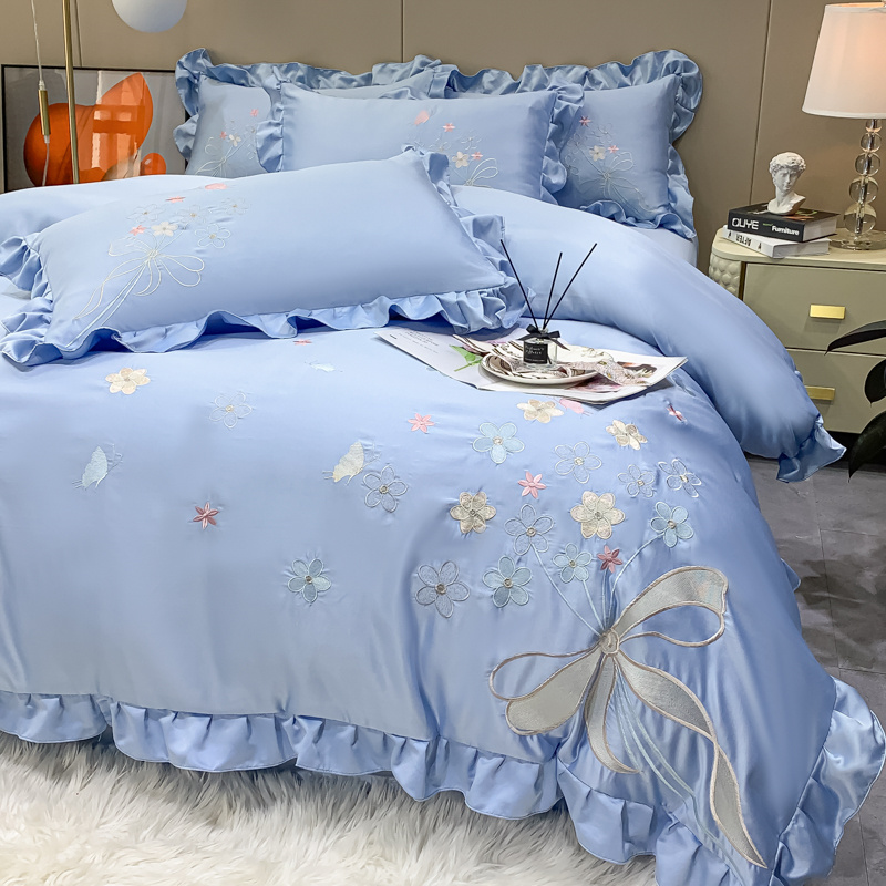 雙面冰絲夏季絲滑裸睡刺繡四件組