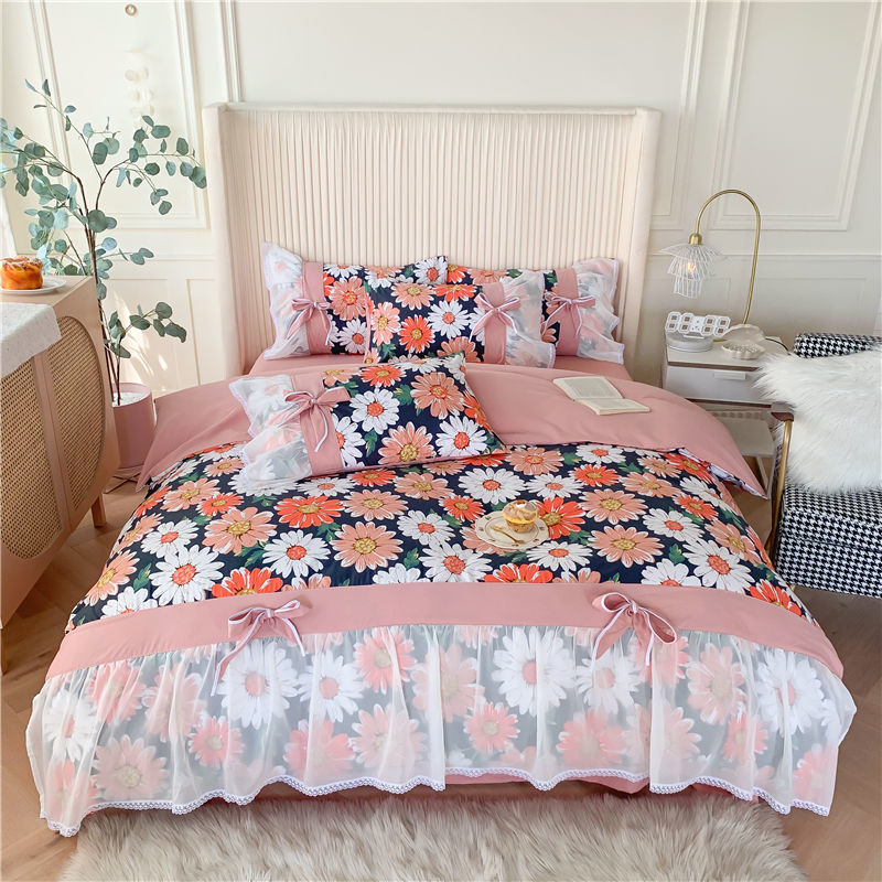 小清新田園風網紅蕾絲花邊款床單四件組系列
