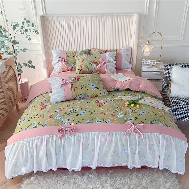 小清新田園風網紅蕾絲花邊款床單四件組系列