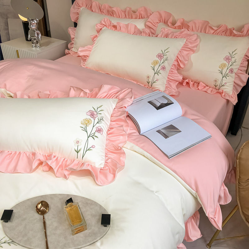 春色豁然 清新淡雅 純色花邊 四件組