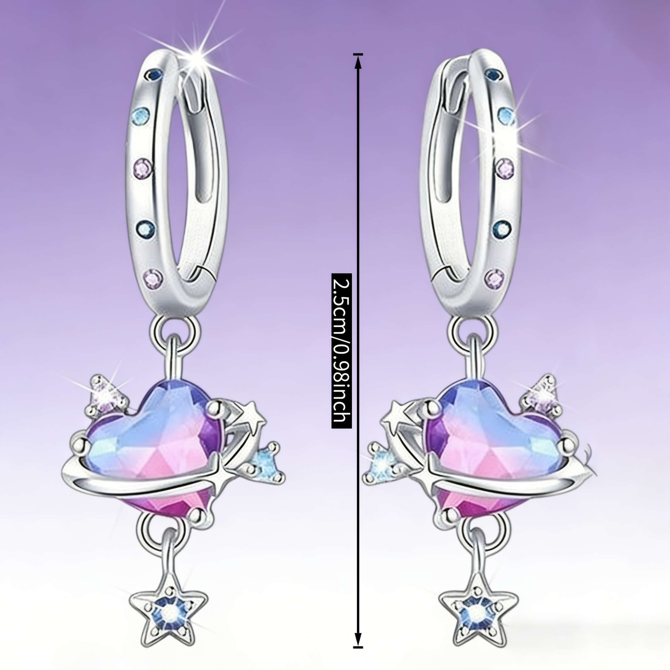 星球環繞設計感心形耳環