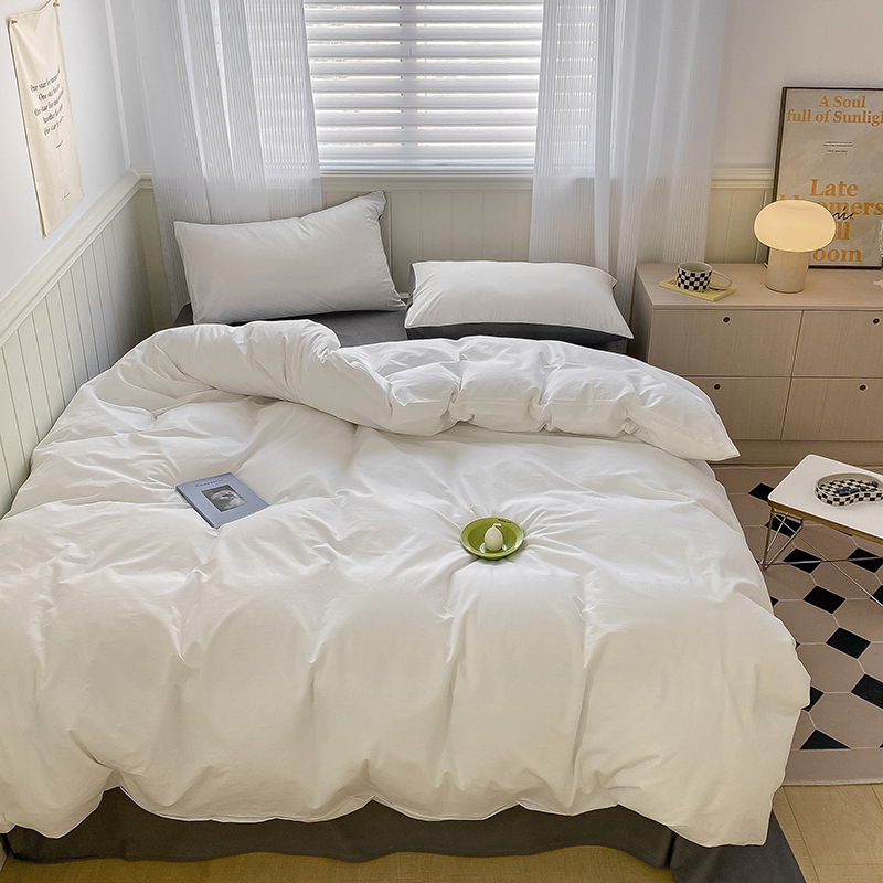 奶油綠馬卡龍色系簡約春夏水洗棉床上四件組