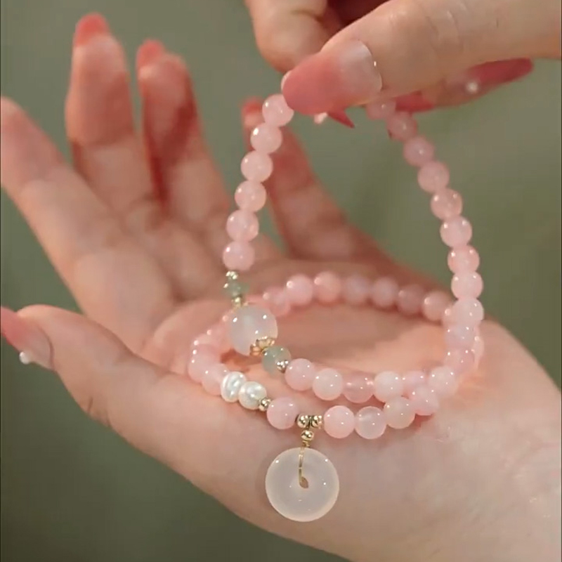 多層疊戴平安扣芙蓉石珍珠串珠