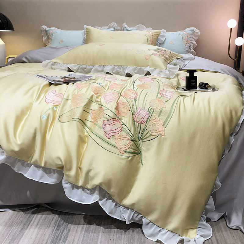 高端刺繡天絲四件組被套床上用品四季通用