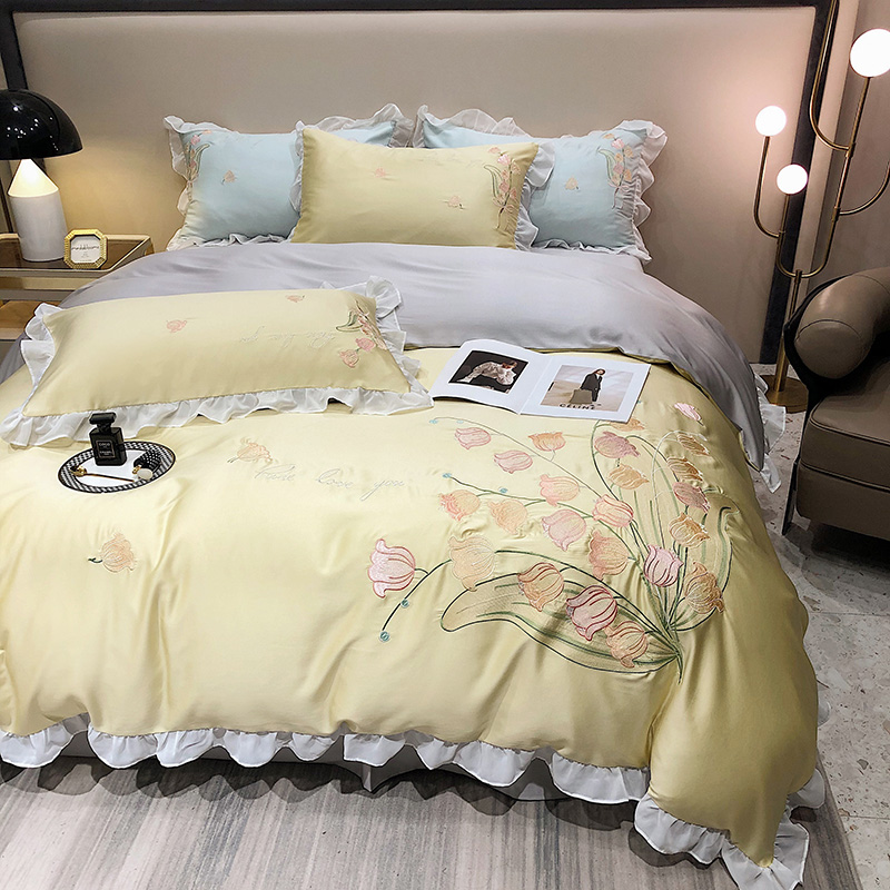 高端刺繡天絲四件組被套床上用品四季通用