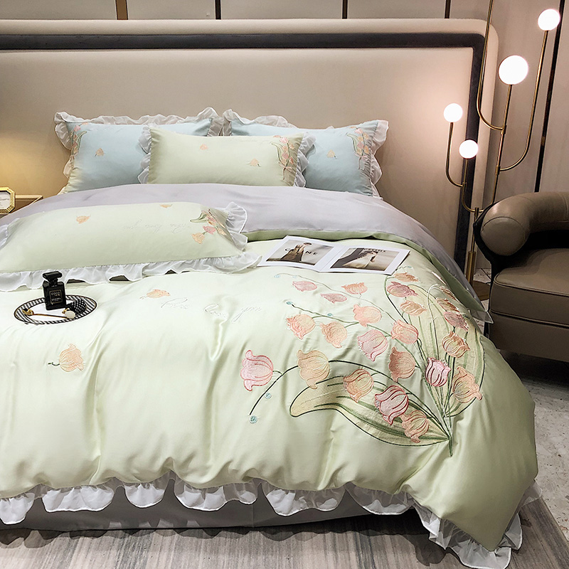 高端刺繡天絲四件組被套床上用品四季通用