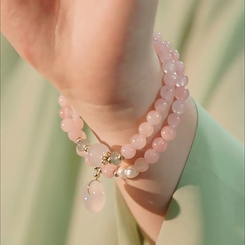 多層疊戴平安扣芙蓉石珍珠串珠