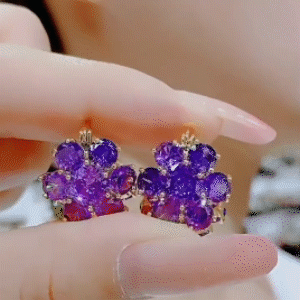 S925銀針紫色花朵耳環