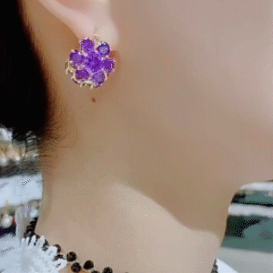 S925銀針紫色花朵耳環