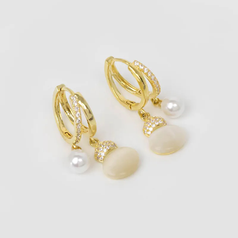 貓眼石葫蘆珍珠耳環