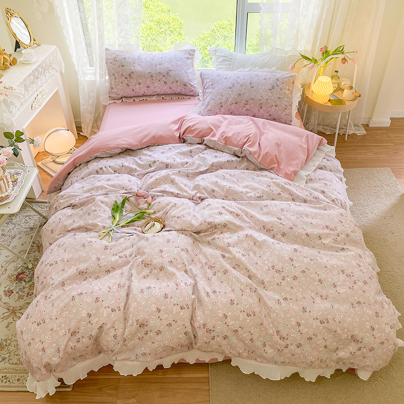 韓式ins風質感花邊 春意豁然 100%純棉 四件組