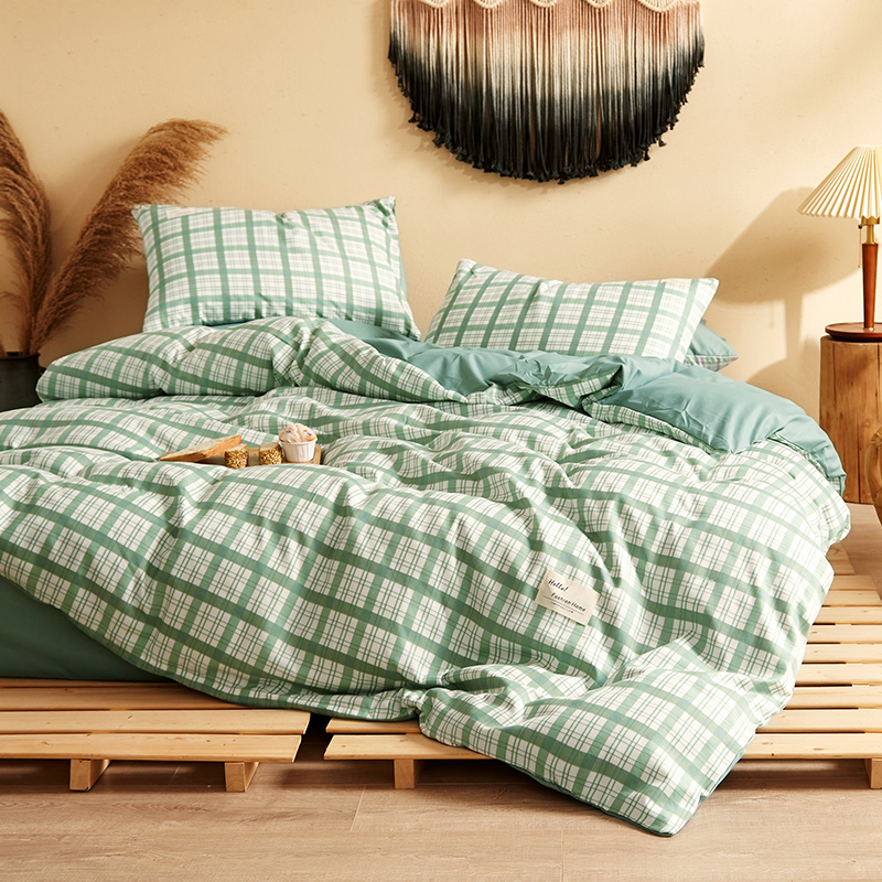 日系風尚 100%精梳棉 信封枕 純淨格紋 四件組