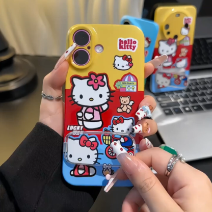 可愛卡通kitty 童趣凱蒂貓保護殼 鏡子支架殼