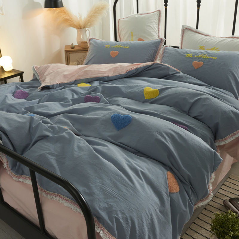 全棉少女桃心公主風四件組水洗棉純棉