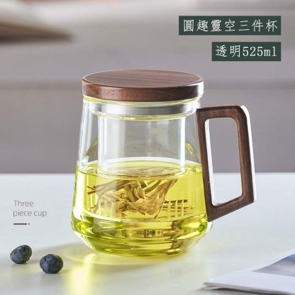 日式玻璃 茶水分離 木笙杯