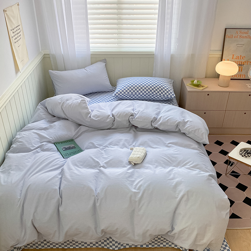 奶油綠馬卡龍色系簡約春夏水洗棉床上四件組