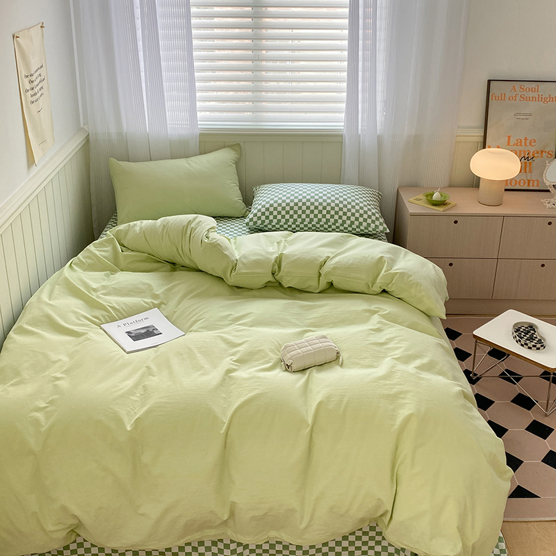 奶油綠馬卡龍色系簡約春夏水洗棉床上四件組