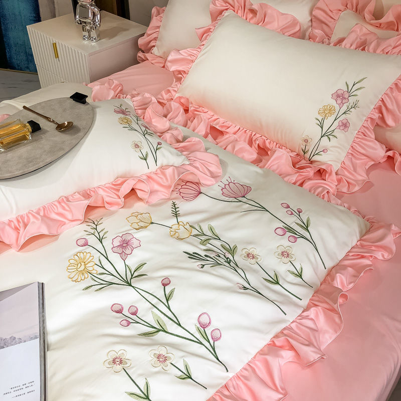 春色豁然 清新淡雅 純色花邊 四件組