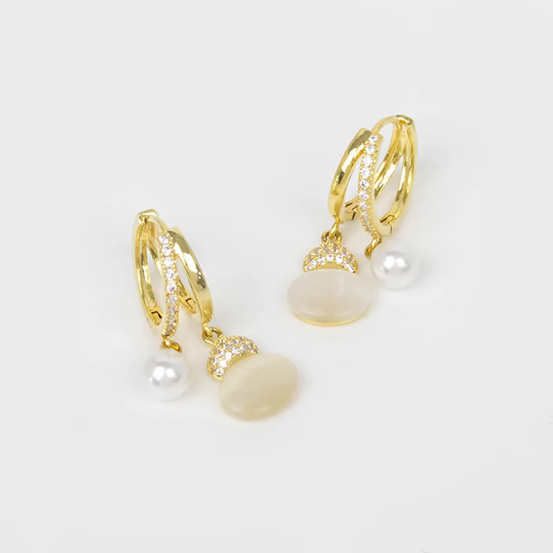 貓眼石葫蘆珍珠耳環