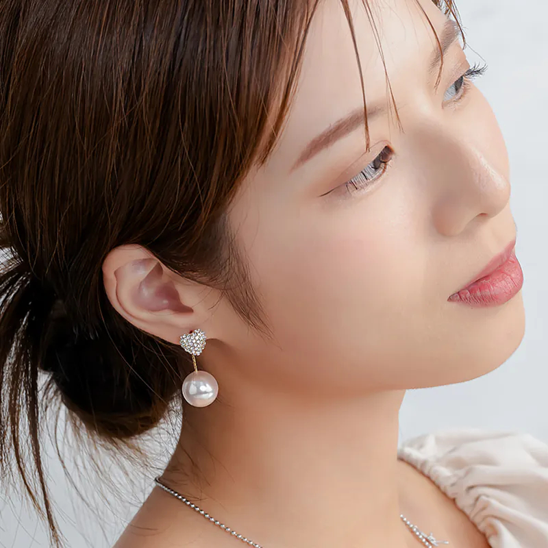 「可愛耀眼」滿鑽珍珠愛心前後扣耳環（一款兩戴）  