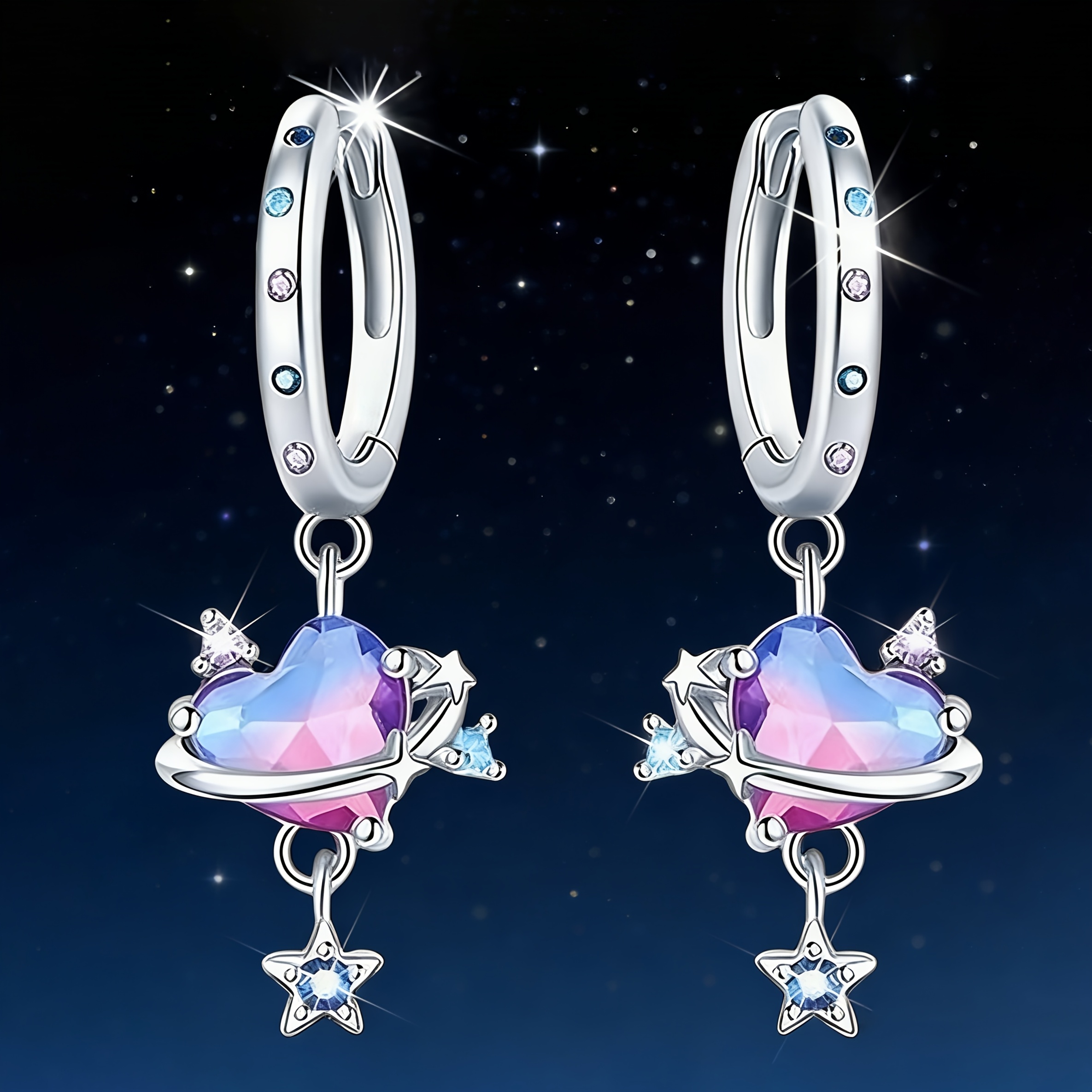 星球環繞設計感心形耳環